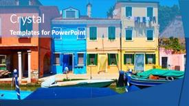  Presentation with boats - Slide deck having cozy-colorful-houses-and-canal background and a teal colored foreground