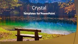  Presentation with green lake - PPT theme featuring cozy-corner-wooden-bench-alps background and a ocean colored foreground