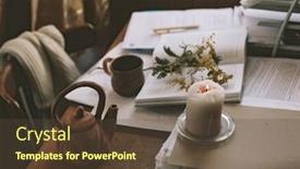  Presentation with home office - Presentation theme with cozy home office in wooden house drinking tea while working with papers background and a tawny brown colored foreground