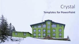  Presentation with hotel resort - Slide deck consisting of cozy hotel at snowy resort winter vacation background and a sky blue colored foreground