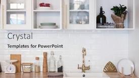  Presentation with room - Colorful presentation design enhanced with cozy-modern-kitchen-room-interior backdrop and a light gray colored foreground
