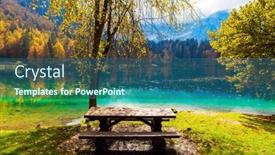  Presentation with green lake - Beautiful slide set featuring cozy-picnic-corner-wooden-table backdrop and a ocean colored foreground