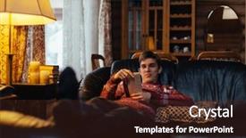  Presentation with win as one - Theme consisting of cozy sofa in log house background and a tawny brown colored foreground