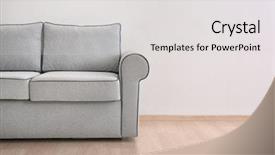  Presentation with soft gold of light - Slides having cozy sofa on light wall background and a light gray colored foreground