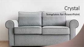  Presentation with soft gold of light - PPT theme featuring cozy sofa on light wall background and a white colored foreground