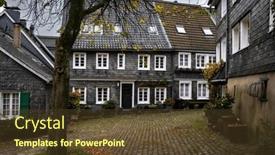  Presentation with beautiful houses - PPT layouts enhanced with cozy-street-with-paving-stones background and a tawny brown colored foreground