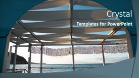  Presentation with seashore - PPT theme with cozy-terrace-on-the-beach background and a ocean colored foreground