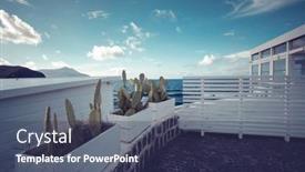  Presentation with seashore - PPT theme having cozy-terrace-on-the-beach background and a tawny brown colored foreground