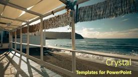  Presentation with seashore - PPT layouts consisting of cozy-terrace-on-the-beach background and a tawny brown colored foreground