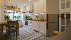  Presentation with dining - Amazing slide set having cozy-well-designed-modern-kitchen backdrop and a coral colored foreground