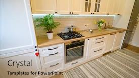  Presentation with well - Audience pleasing presentation theme consisting of cozy-well-designed-modern-kitchen backdrop and a coral colored foreground