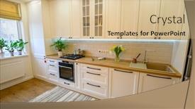  Presentation with well - Presentation theme consisting of cozy-well-designed-modern-kitchen background and a soft green colored foreground