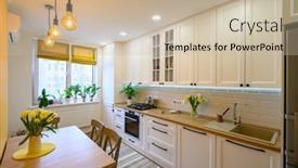  Presentation with dining - Slide deck featuring cozy-well-designed-modern-kitchen background and a soft green colored foreground