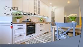  Presentation with dining table - Colorful PPT theme enhanced with cozy-well-designed-modern-kitchen backdrop and a lemonade colored foreground