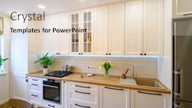  Presentation with well - Colorful presentation theme enhanced with cozy-well-designed-modern-kitchen backdrop and a lemonade colored foreground