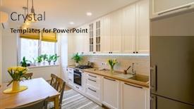  Presentation with dining - Slide deck enhanced with cozy-well-designed-modern-kitchen background and a soft green colored foreground