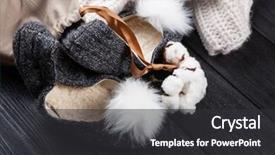  Presentation with dark vintage wood table texture - Cool new theme with cozy woolen home slippers on dark wood backdrop and a dark gray colored foreground