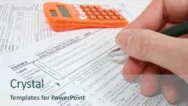  Presentation with tax on salary - Presentation consisting of cpa - filling out 1040ez tax form background and a sky blue colored foreground