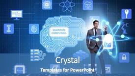 Presentation with quantum computing - Beautiful PPT theme featuring cpu - businessman pressing virtual button backdrop and a teal colored foreground
