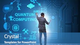  Presentation with quantum - Slide deck enhanced with cpu - businessman pressing virtual button background and a teal colored foreground