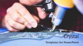  Presentation with computer engineering - Slide set featuring cpu - it worker fixing main board background and a light blue colored foreground