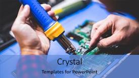  Presentation with computer engineering - Colorful presentation enhanced with cpu - man fixing main board backdrop and a light blue colored foreground