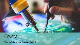  Presentation with cpu - Slide deck having cpu - man repairing pc main board background and a seafoam green colored foreground