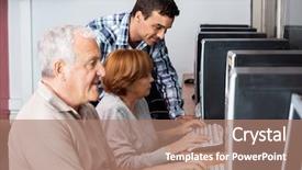  Presentation with pharmacy tutor - Cool new presentation theme with cpu - tutor assisting senior woman backdrop and a coral colored foreground