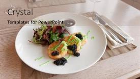  Presentation with caviar - Slides with crab-cakes-with-salad-mix background and a coral colored foreground
