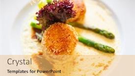  Presentation with crab - Amazing presentation theme having crab-meatballs-fried-with-asparagus backdrop and a yellow colored foreground