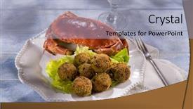  Presentation with pointer green laser - PPT layouts enhanced with crab meatballs with green salad background and a light blue colored foreground