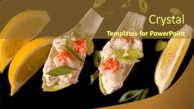  Presentation with crab - Slide deck enhanced with crab-salad-on-endive-leaves background and a tawny brown colored foreground