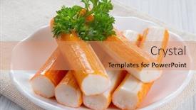  Presentation with crab - PPT theme consisting of crab-sticks-on-a-platter background and a coral colored foreground