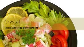  Presentation with celery - Beautiful PPT theme featuring crabsticks and celery salad backdrop and a gold colored foreground