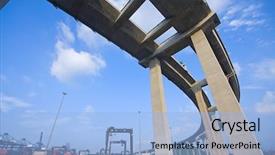  Presentation with container - Slide deck having crack bridge - highway to container harbour background and a light blue colored foreground