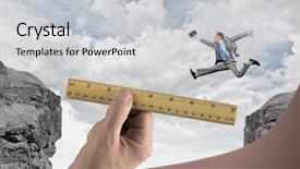  Presentation with successful - Slides having crack bridge - young successful businessman jumping background and a light gray colored foreground