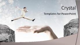  Presentation with gap - Amazing slide set having crack bridge - young successful businessman jumping backdrop and a light gray colored foreground