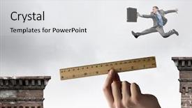  Presentation with successful - Cool new slide deck with crack bridge - young successful businessman jumping backdrop and a  colored foreground