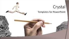  Presentation with gap - PPT layouts with crack bridge - young successful businessman jumping background and a  colored foreground