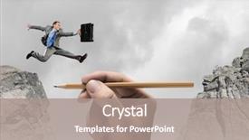  Presentation with gap - Slide deck featuring crack bridge - young successful businessman jumping background and a  colored foreground