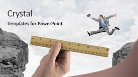  Presentation with gap - Beautiful PPT theme featuring crack bridge - young successful businessman jumping backdrop and a  colored foreground