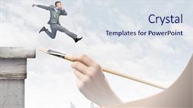  Presentation with successful - Amazing slides having crack bridge - young successful businessman jumping backdrop and a  colored foreground