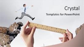  Presentation with successful - Beautiful presentation featuring crack bridge - young successful businessman jumping backdrop and a  colored foreground