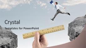  Presentation with gap - Slides enhanced with crack bridge - young successful businessman jumping background and a  colored foreground