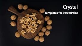  Presentation with dried fruits seeds nuts walnuts - Presentation design featuring cracked and whole walnuts lying background and a black colored foreground