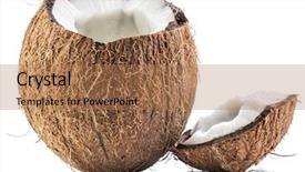  Presentation with coconut fruit - PPT theme having cracked coconut fruit white background background and a coral colored foreground
