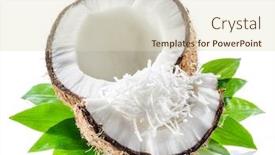  Presentation with coconut fruit - Audience pleasing presentation theme consisting of cracked-coconut-fruit-with-white backdrop and a soft green colored foreground