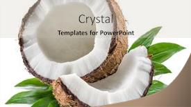  Presentation with coconut fruit - Audience pleasing presentation design consisting of cracked-coconut-fruit-with-white backdrop and a soft green colored foreground