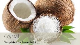  Presentation with coconut fruit - PPT theme enhanced with cracked-coconut-fruit-with-white background and a mint green colored foreground