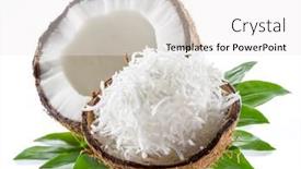  Presentation with cracked - Colorful PPT theme enhanced with cracked-coconut-fruit-with-white backdrop and a white colored foreground